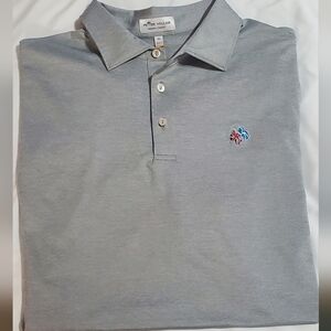 Peter Millar Light Gray Polo Shirt With Logo And Fredricka On Sleeve. Sz XL